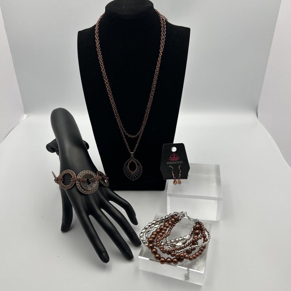 Paparazzi 4 Pc Copper Jewelry Set Necklace Bracelet Earrings Metro Mix Way Wild